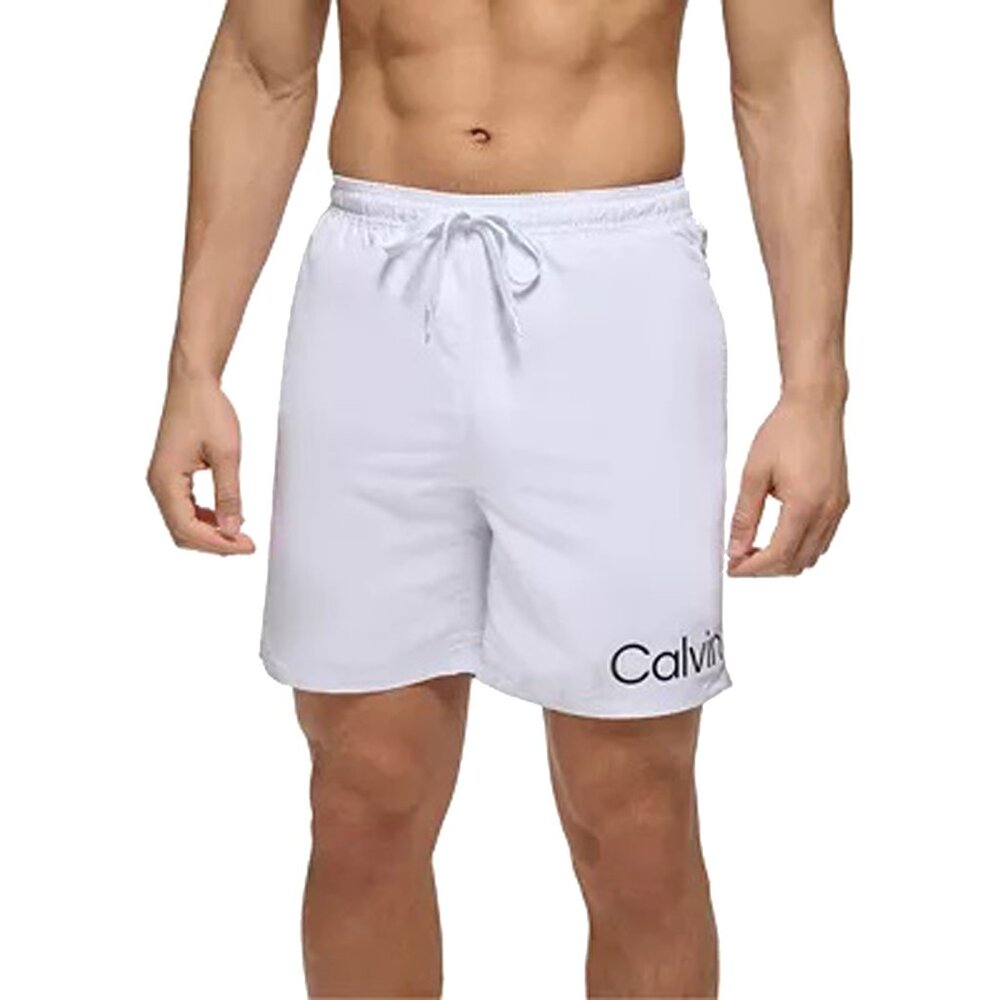 NEW! Calvin Klein Logo 7 Inch Volley Swim Trunks! XXL White With Black Logo